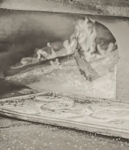 Flames in a wood fired oven